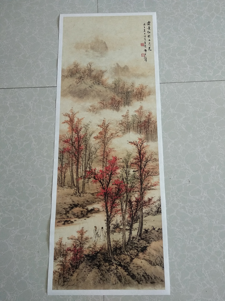 Huang Jun Bishuang Yehong in February Flower Chinese Painting Landscape Canvas Strip Rice Paper Painting Core Micro-spray Reproduction Painting Chinese Decorative Painting