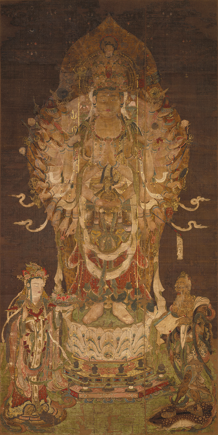 The thousand hand audio and image silk 68x136cm antique painting character vertical shaft original print Buddha painting decoration painting painting