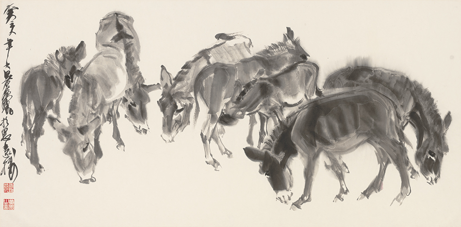 Huang Zhou Chinese painting Donkey Bajuntu Ink painting Four-foot banner art Micro-jet copy painting Printmaking works copy decoration