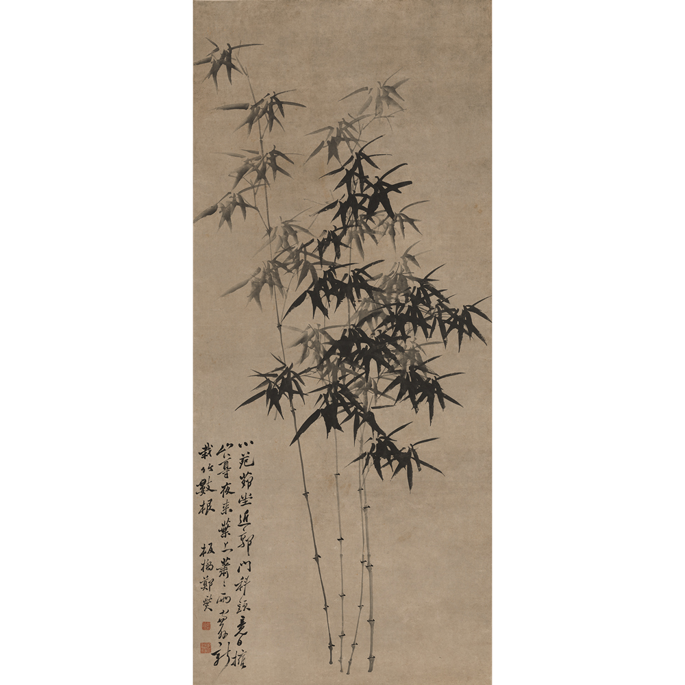 中国古美術・純手描き三尺画芯竹子図・水墨画・鄭板橋印款・書道