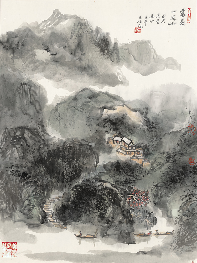Wang Bomin Chinese painting landscape vertical rice paper micro-spray copy print original large high-definition Chinese-style porch corridor decorative painting