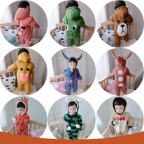Thickened cartoon baby jumpsuit Male baby velvet full moon clothing Female newborn winter padded out hugging