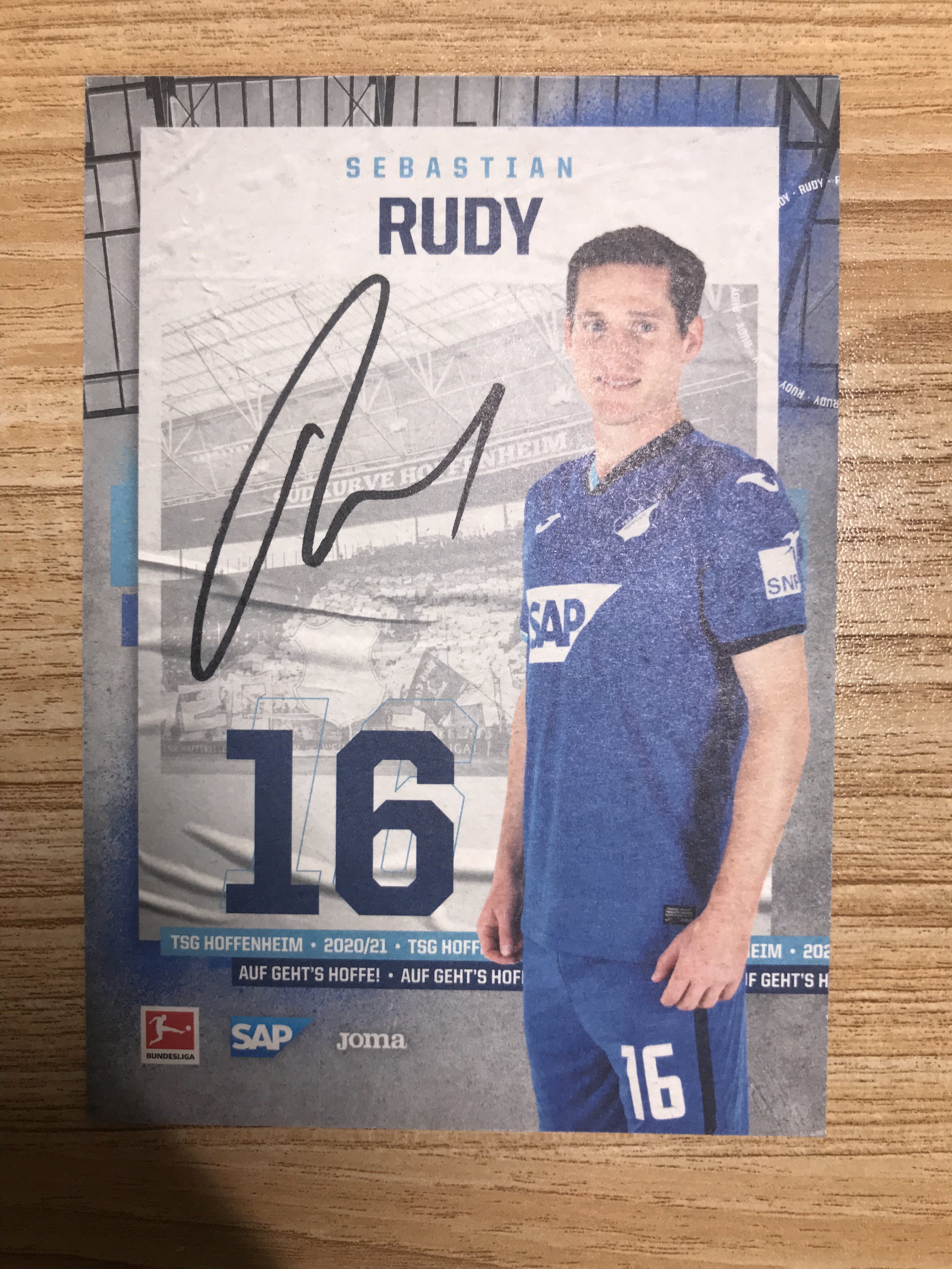 20-21 season Germany's Hoffenheim Sebastian Rudy's autograph official card