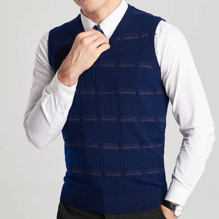 Áo len vest nam mùa thu đông mới nam trung niên không tay áo len vest cổ chữ V vest vest đan vai áo khoác nam giả vest