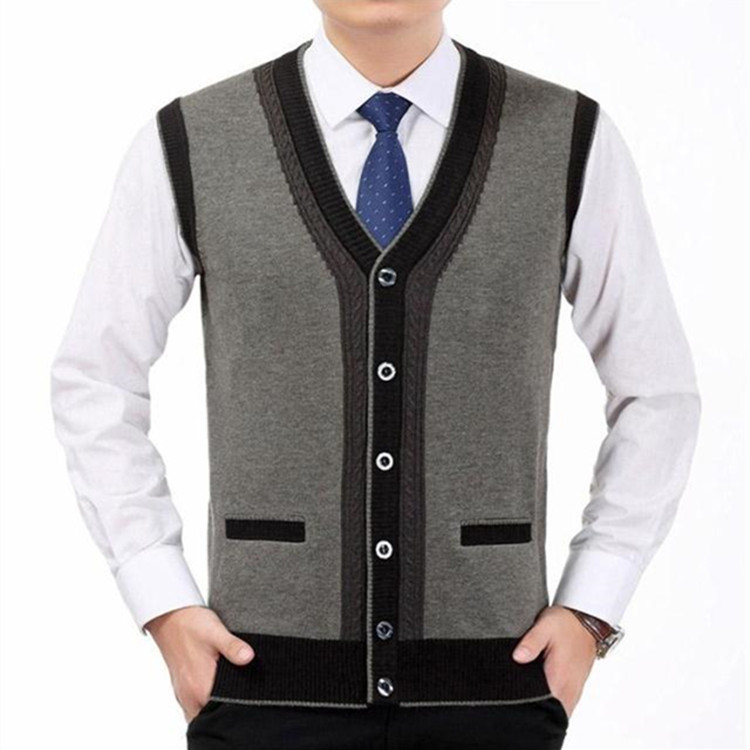 Áo len nam trung niên nam áo len không tay mùa thu và áo len mùa đông áo cardigan nam