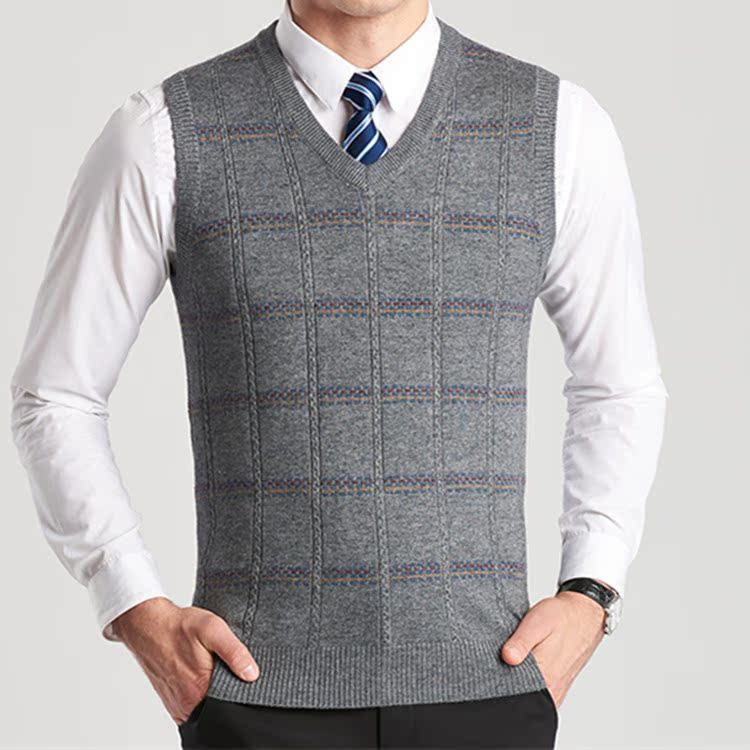 Áo len vest nam mùa thu đông mới nam trung niên không tay áo len vest cổ chữ V vest vest đan vai áo khoác nam giả vest