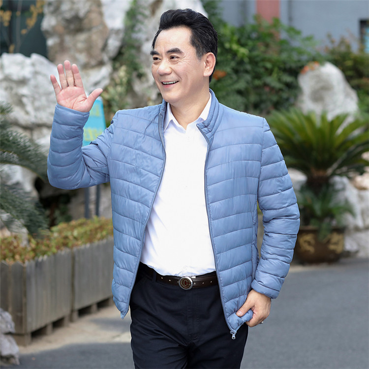 Đàn ông trung niên xuống nhẹ áo khoác cotton mùa thu và mùa đông mới trung niên nam đứng áo khoác cổ áo 40-60 tuổi cha áo khoác cotton áo phao nam hàn quốc