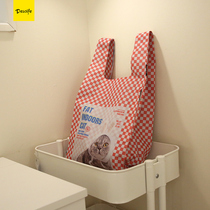 Grandma Meow two-color lightweight medium folding environmentally friendly shopping bag double-layer portable mens and womens handbags