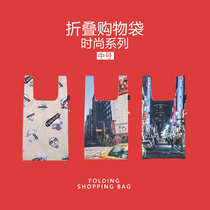 Original fashion medium foldable supermarket eco-friendly bag shopping bag double-layer portable storage bag tote bag bag