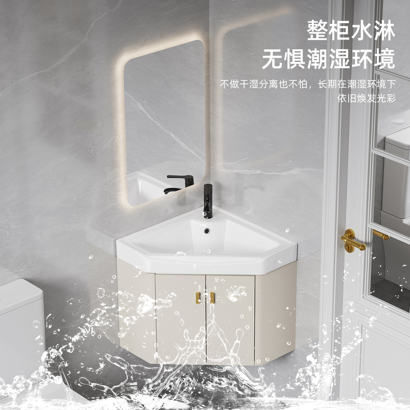 Small Triangular Bathroom Cabinet Set with Washbasin, Corner Bathroom Sink, Corner Washbasin, Small Corner Wash Basin