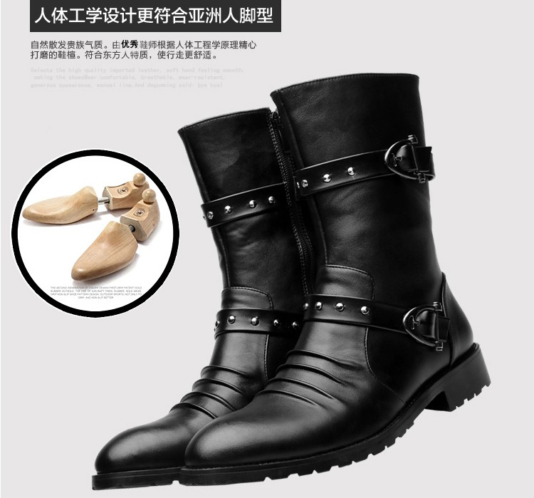 Giày mùa thu và mùa đông Giày nam phiên bản Hàn Quốc bằng da tăng giày cao cổ nam mũi nhọn Xu hướng cao giày cao cổ nam thể thao