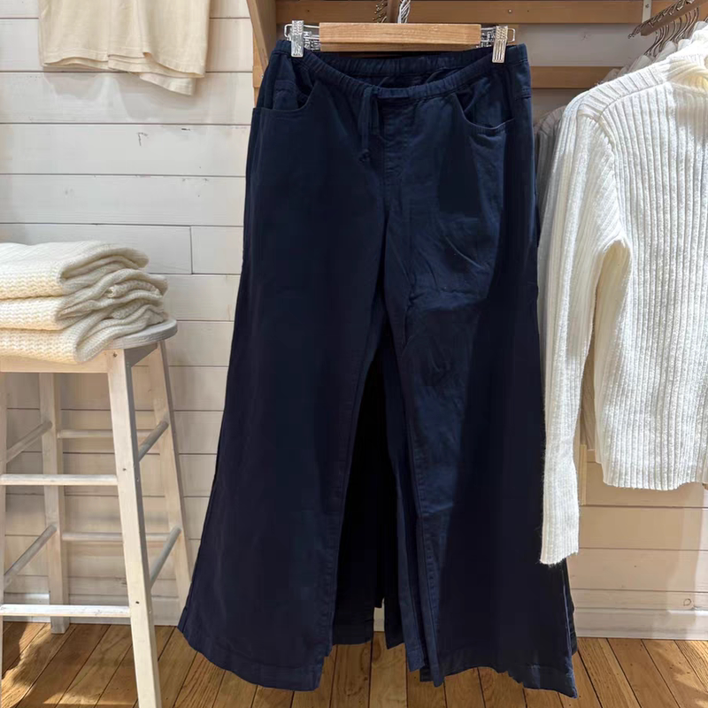 Bm Official Website Elastic Waist Drawstring Pants Navy Blue Low-Rise Casual Slimming Versatile Straight-Leg Pants Workwear Casual Pants for Women