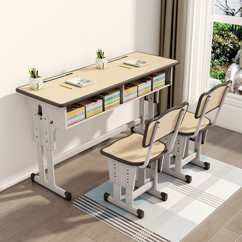 Two children's study desk and chair school primary and secondary school students' desk training tutorial class two home writing two people