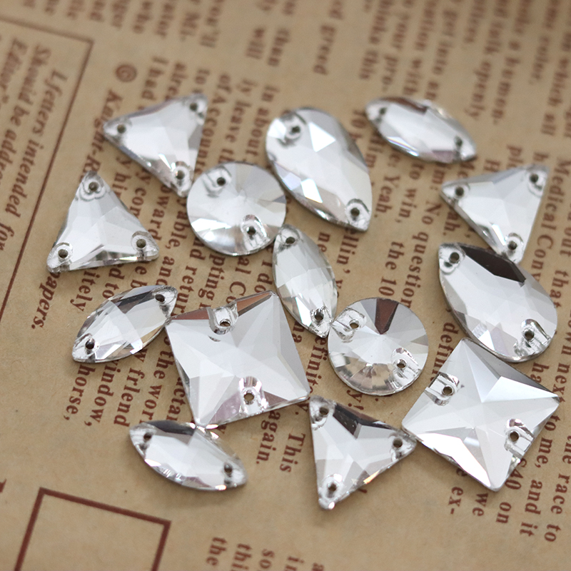 White colored AB glass hand-sewn with holes round water droplets shiny stage suits wedding dresses and other decorative rhinestones