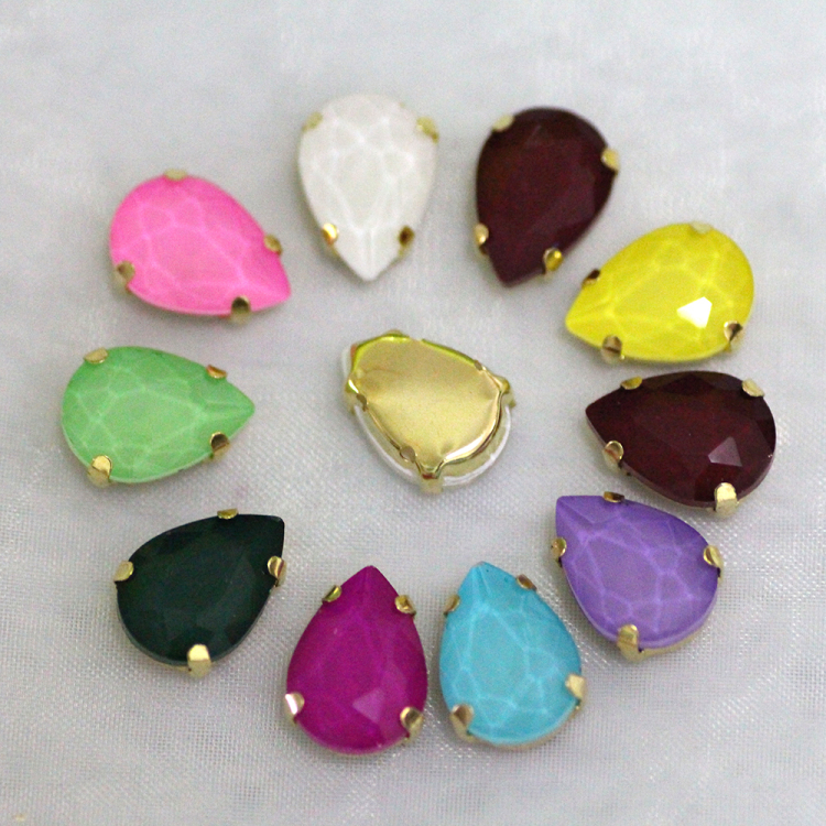 10x14mm water drop core stained mocha glass handsewing piece DIY accessories gold sole shoe decoration drill