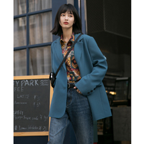 BAYUE August 2021 spring new high-end sense black blazer female blue suit design sense niche