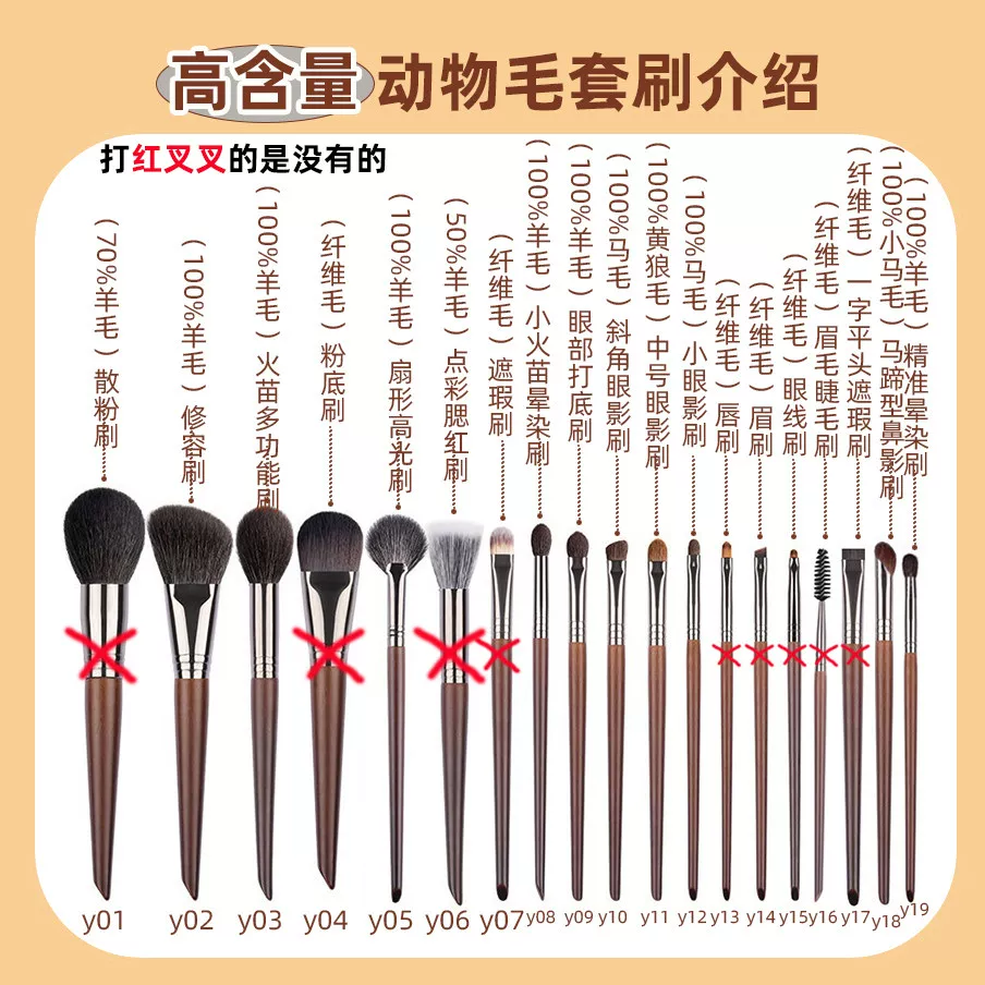 Brush, soft set, 19 pieces, full set