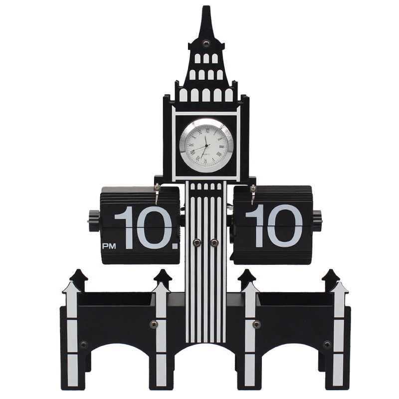 European style of simple fashion retro page clock British Big Ben style desktop seat clock fun household swing clock