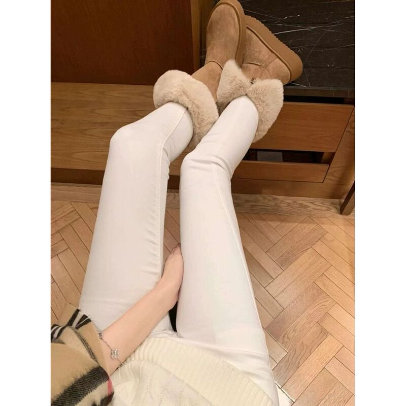 2026 Autumn/Winter/Spring White Skinny Jeans for Women, Slim Fit, Stretchy, Tight-Fitting, Petite, Cropped Pencil Pants