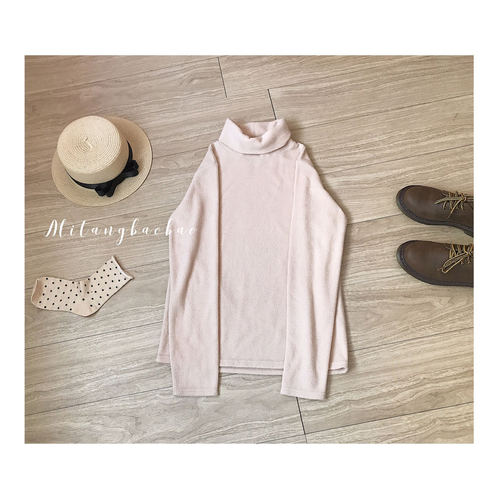 Tự chế retro ánh sáng cơ bản và ánh sáng ấm áo len lông cừu áo sơ mi hoang dã đa màu cao cổ áo mùa thu và mùa đông đáy áo sơ mi của phụ nữ áo măng tô nữ