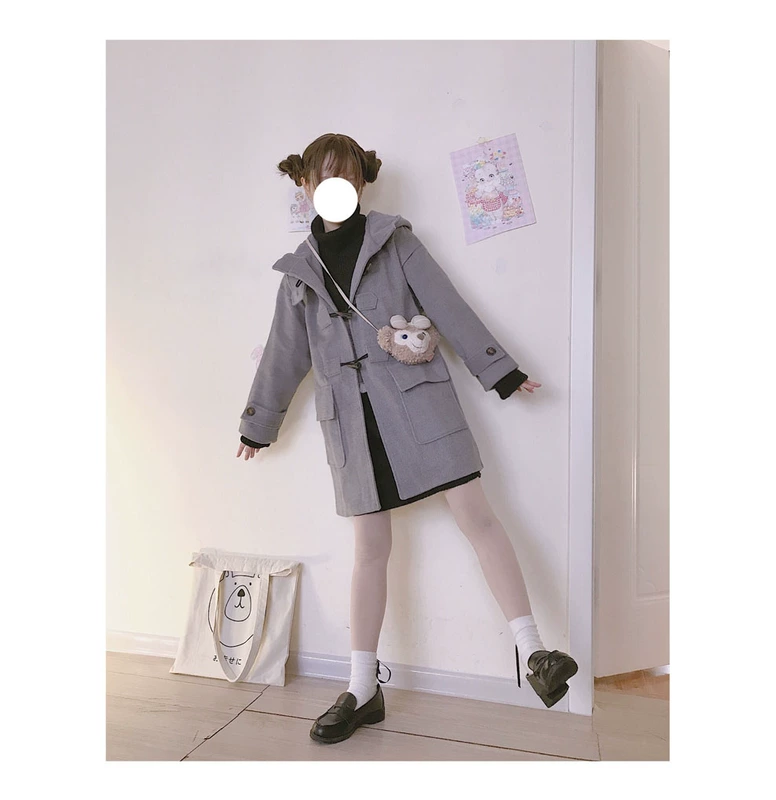 Homemade retro sừng Nhật Bản sinh viên cổ điển cảm giác lỏng lẻo áo khoác dài mùa đông cotton áo khoác cô gái áo bông - Bông shop áo phao nữ