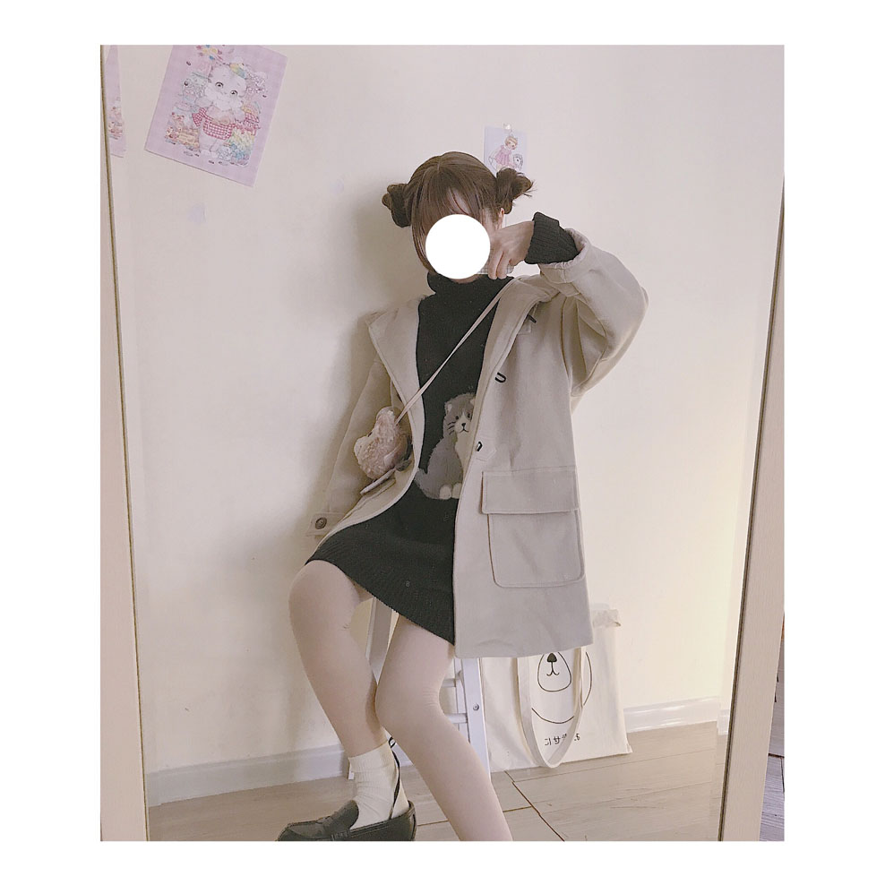 Homemade retro sừng Nhật Bản sinh viên cổ điển cảm giác lỏng lẻo áo khoác dài mùa đông cotton áo khoác cô gái áo bông - Bông áo khoác lông vũ dáng dài nữ