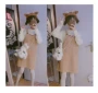 Tai mèo. Nhật Bản thêu kaki dễ thương màu trà sữa mùa thu ấm áp váy bút chì