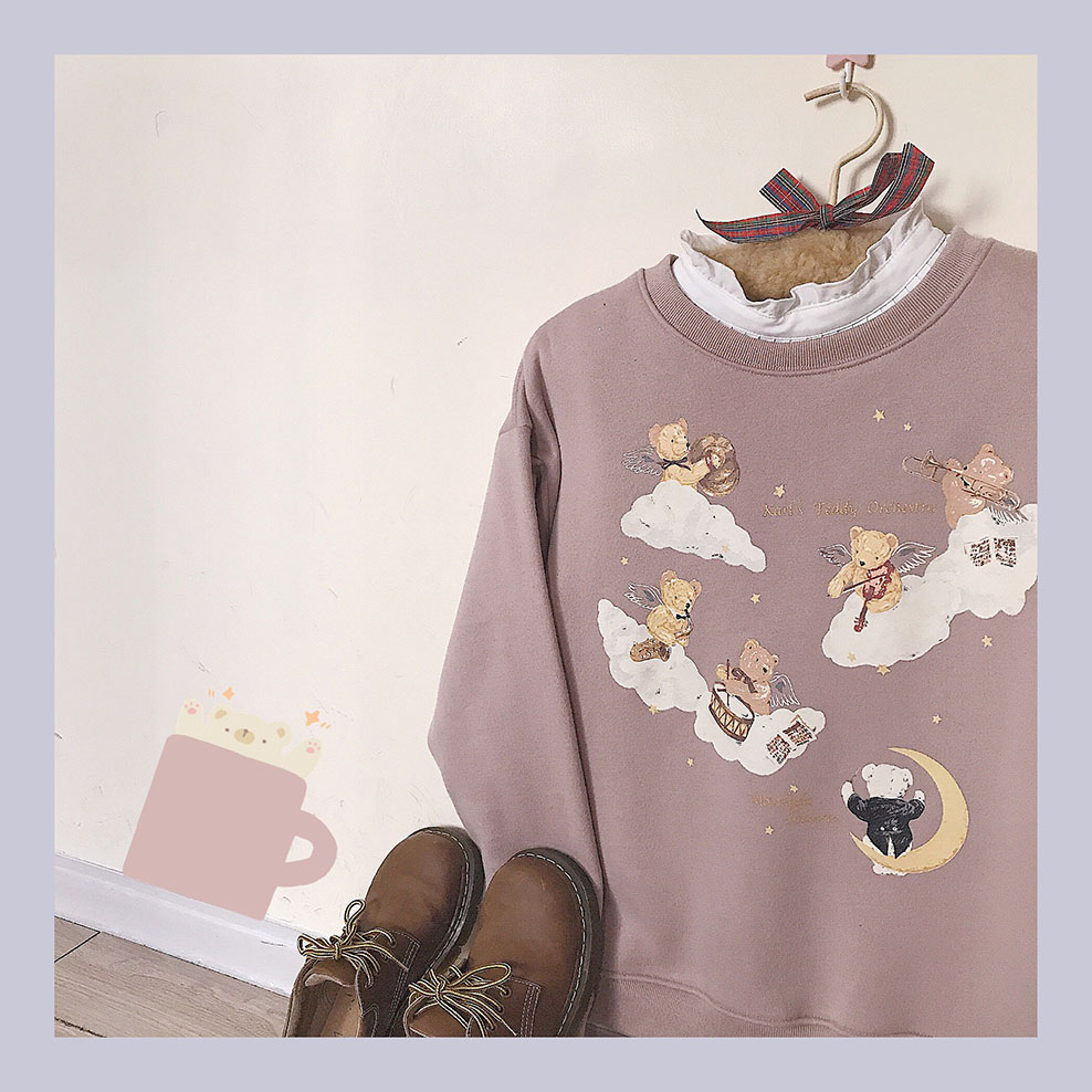 Homemade Angel Bear Áo ba lỗ retro Nhật Bản Áo len cổ lọ Cô gái mềm mại Phong cách hàng đầu Harajuku áo nỉ hoodie dễ thương