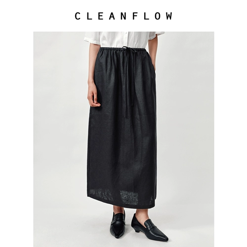 CLEANFLOW | 10-летняя универсальная юбка из натурального чистого льна, легкая эластичная талия, универсальная юбка для женщин, осень 2025, новый стиль