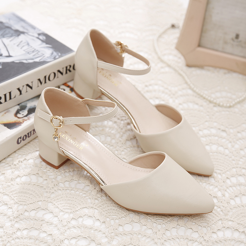 Chunky Heel Single Shoes for Women 2026 New Versatile Ankle Strap 3cm Matching with Skirts Sandals Women Summer Mid-Heel Bridesmaid Shoes