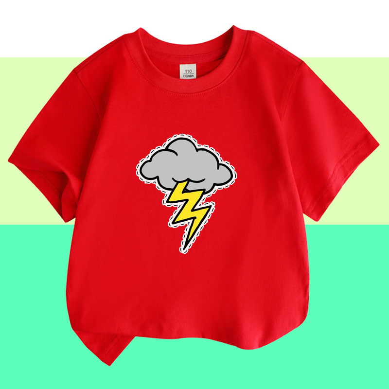 Lightning Dark Cloud Pattern Summer Short-Sleeved Kidsren's Summer Tops New 2025 Half-Sleeved Kidsren's Clothing Boys and Girls T-Shirts