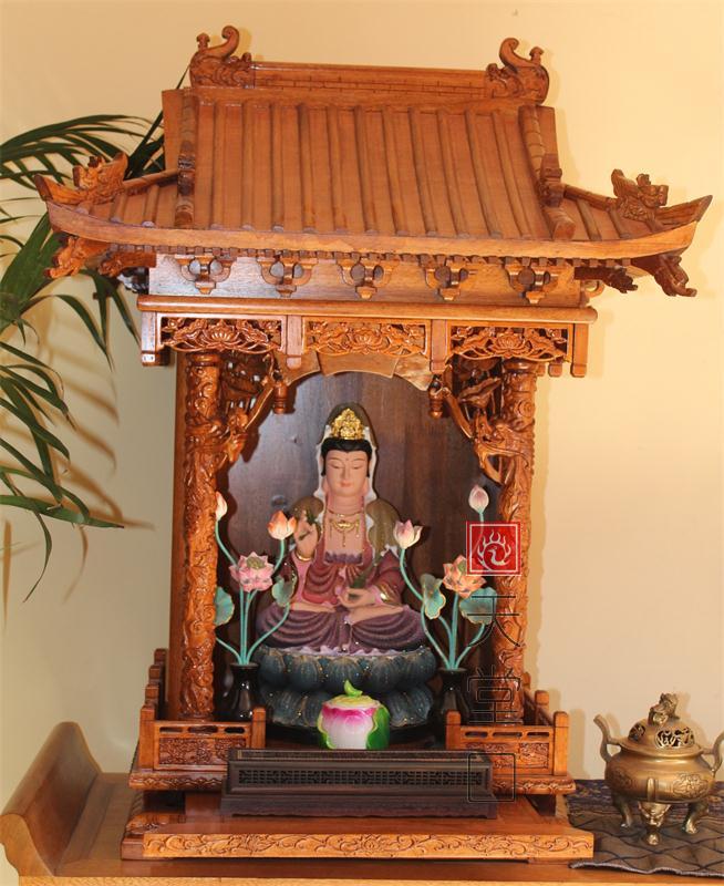 Paradise Mouth Chinese Style Roof Solid Wood God Buddha Shrine