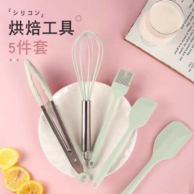 Набор посуды для выпекания 五件套食品级硅胶烘焙工具套装耐高温刮刀油刷打蛋器食品夹铲子 Luc