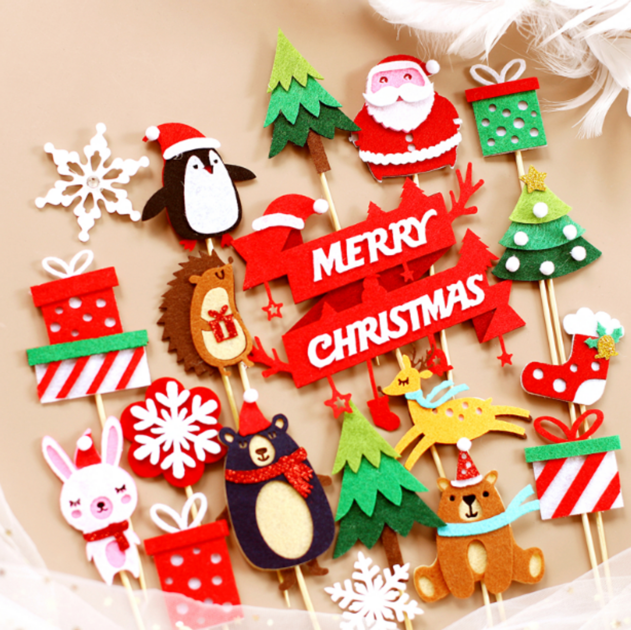 Christmas Cake Decoration Lovely Felt Gift Santa Elk Deer Snowman Socks Small Animal Cake Inserts 