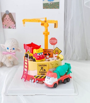 Net red cartoon birthday cake decoration furniture engineering truck excavator hauling tower crane baking decoration