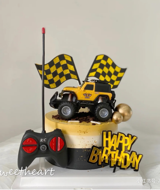 Net Red Cartoon Birthday Cake Decoration Swing Accessories Remote Cross Country Small Car Racing Banner Cross-country Boy Cake Pendulum