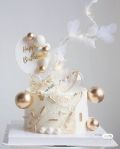 Baking cake decorated maple leaf with gold crown plugin iron ring feather plugin birthday wedding party dress