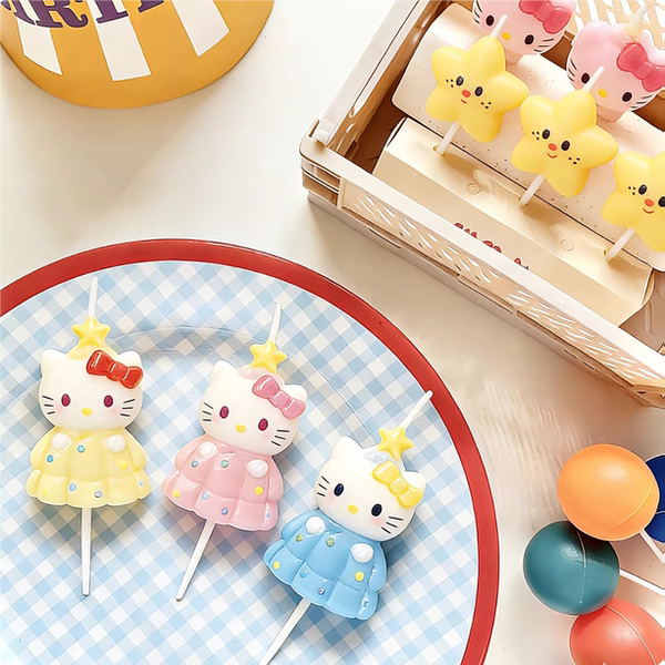 214 Valentine's Day Ins-Style Cartoon Pink and Blue Kt Cat Candle Cake Decoration Ornament Silver Small Love Candle Ornament