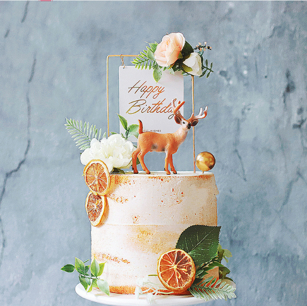 Baking cake decoration INS wind flower wrought iron bronzing acrylic cake card beautiful birthday dessert dress up