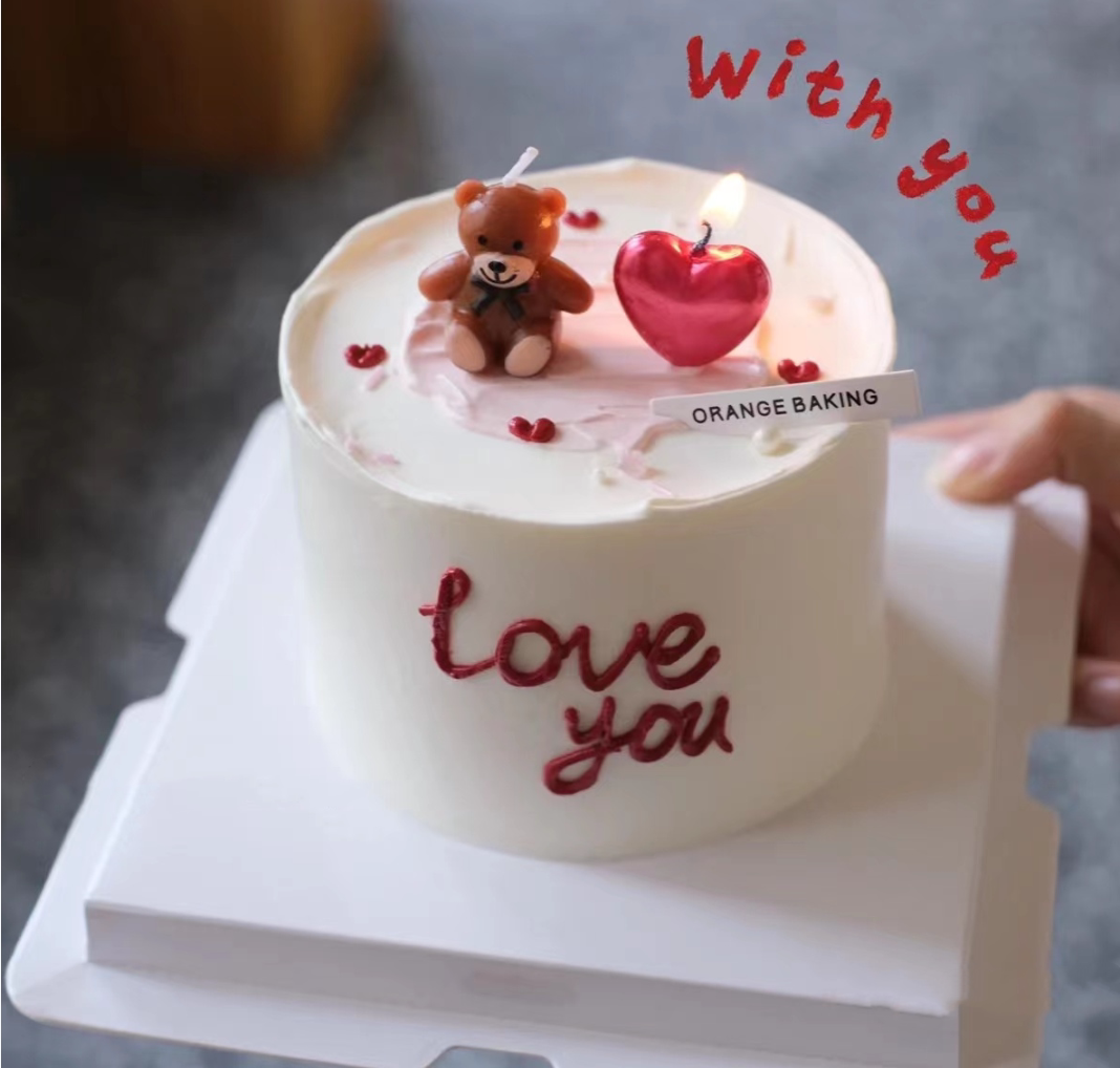 Valentine's Day Couple Bear Bear Candle Cake Decoration Swing Piece Cute Cartoon Birthday Hat Color Little Bear HBD Candle 