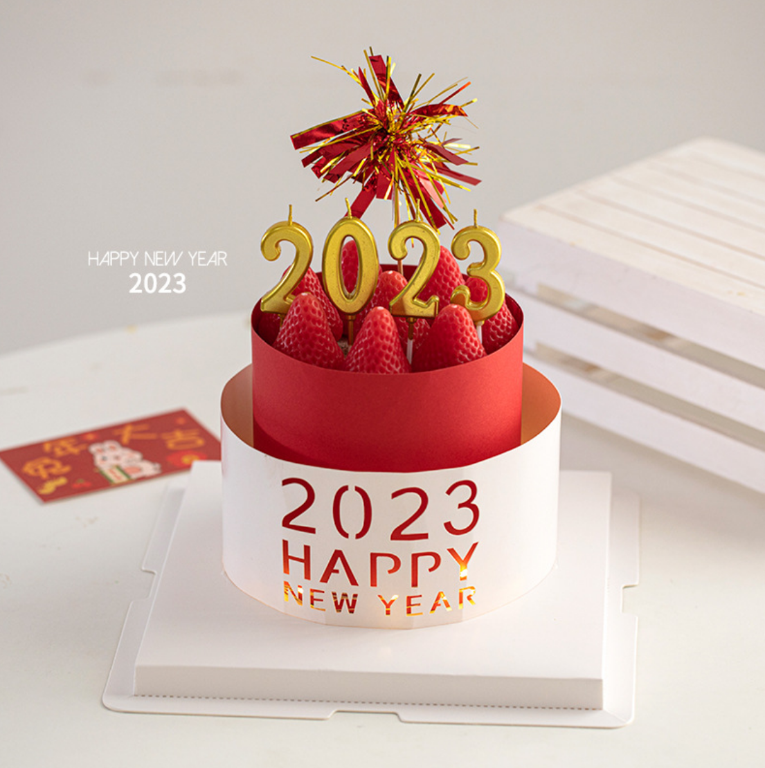 New Year 2023 Cross Year Cake Decoration Walled Goddess New Year Happy Birthday Digital Candle Fancy Rain Silk Plugin 