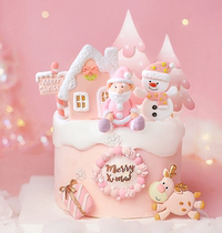 The 2021 Christmas birthday cake decorated pink series of Santa Claus Snow Man Train Tree
