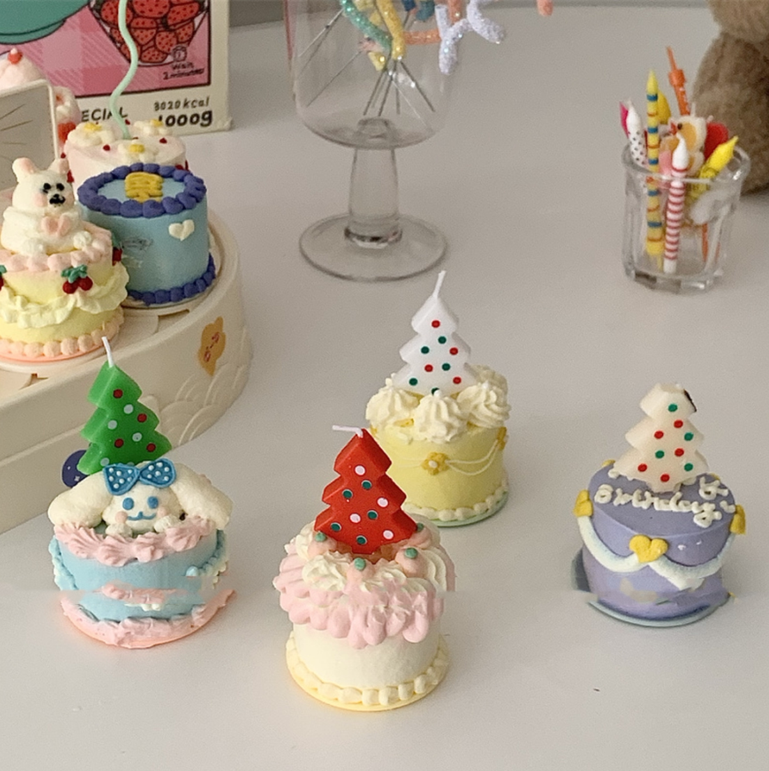 Korean in Color Wave Point Christmas Tree Birthday Cake Candle Christmas Pine Modeling Cake Decoration plugin