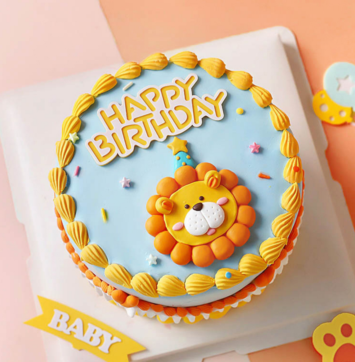 Leo cake yellow soft pottery little lion cake decoration ornament forest animal children's cake decoration plug-in
