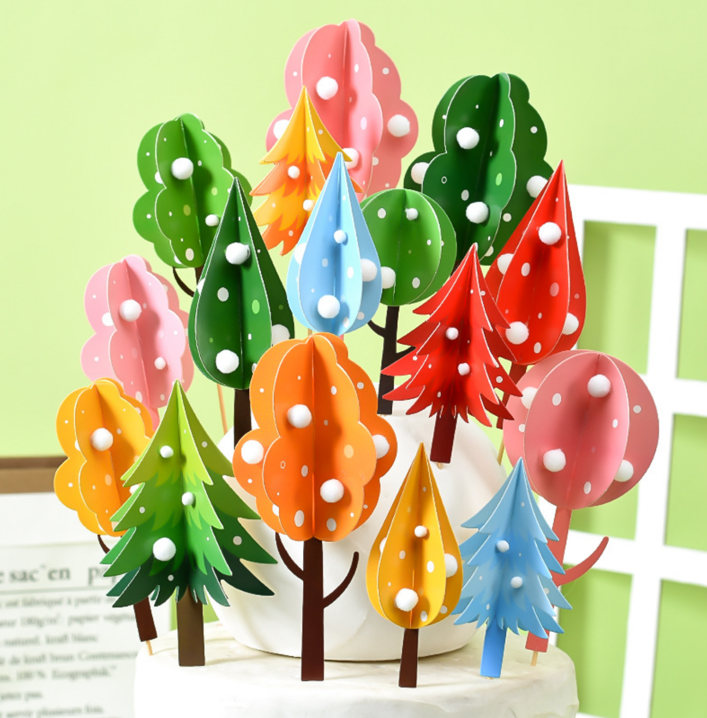 Christmas three-dimensional tree cake decoration plug-in sen series versatile paper multi-color small tree plug birthday cake insert