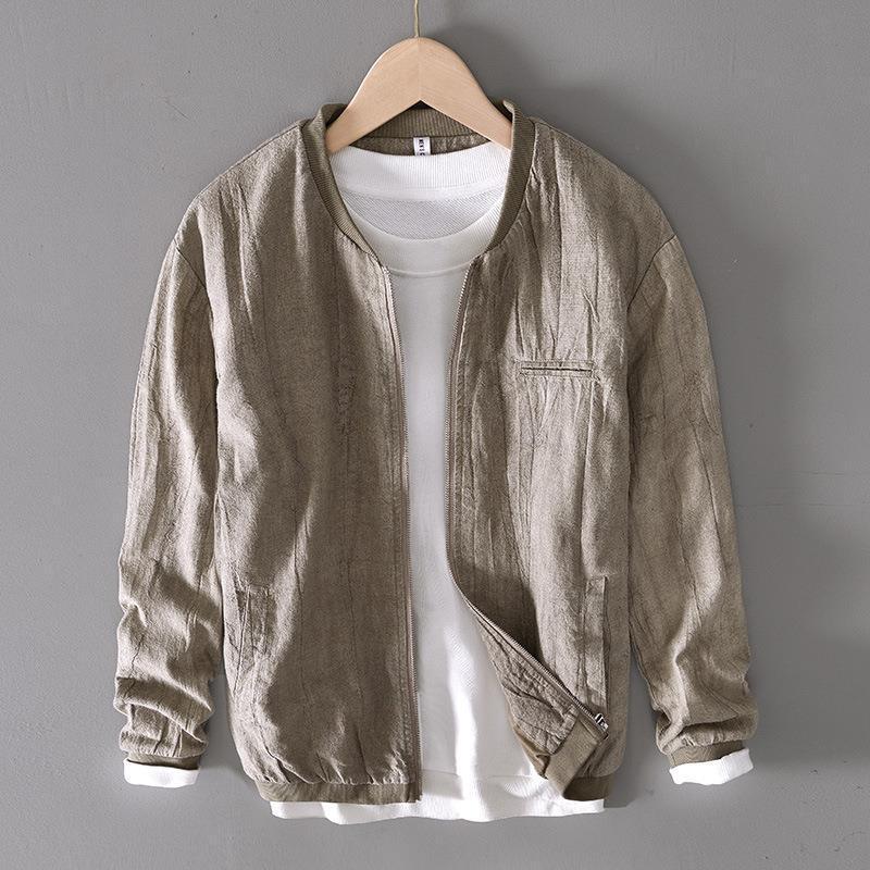 P953 Autumn Retro Linen Casual Loose Versatile Cotton and Linen Jacket for Men