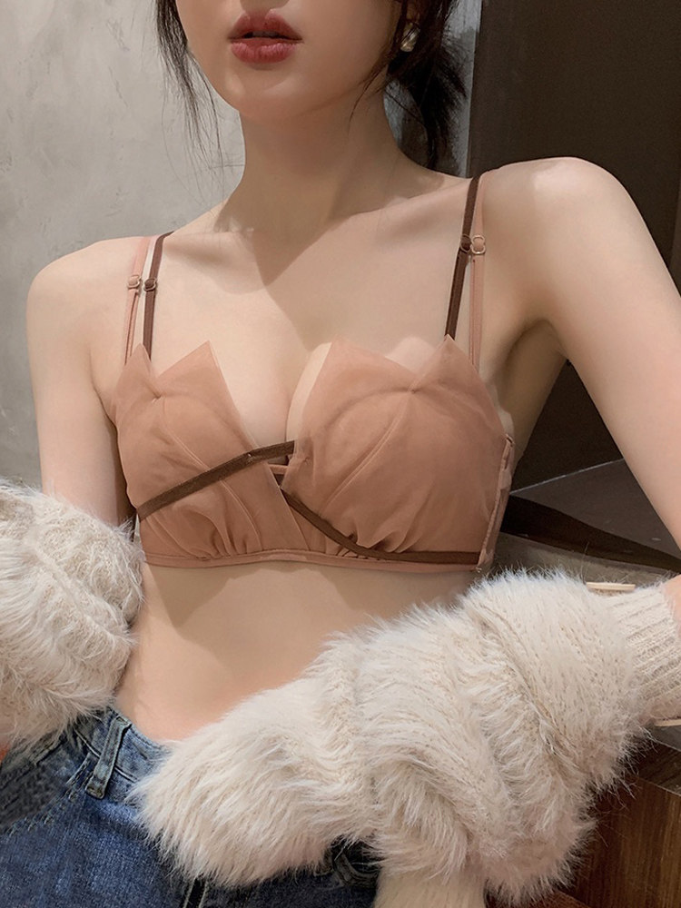 Beauty back lingerie woman No steel ring small breasts gather comfortable and breathable trowel adjustment type upper-care underwear suit