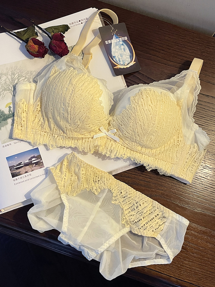 Anti-sagging adjustment underwear women's chest gathered bra without steel ring to receive auxiliary breasts on the lace cloud underwear set
