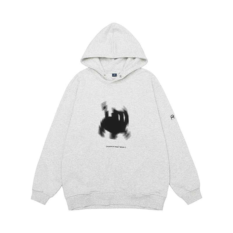 Black Cat Pixel Psychedelic Cat Casual Commuting Sports Hoodie Round Neck Printed Pullover Long Sleeve Unisex Couple