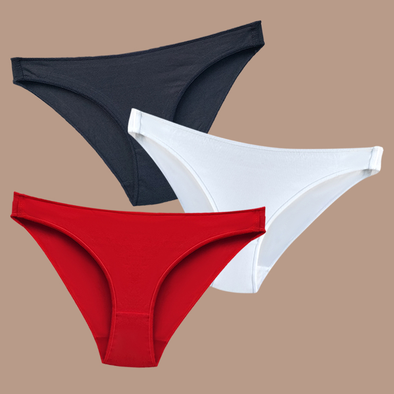 3-Pack Pure Cotton Sexy Briefs for Women, Low-Waist, Seamless, Sports, European and American Style, All-Cotton Fabric, Half-Coverage Panties